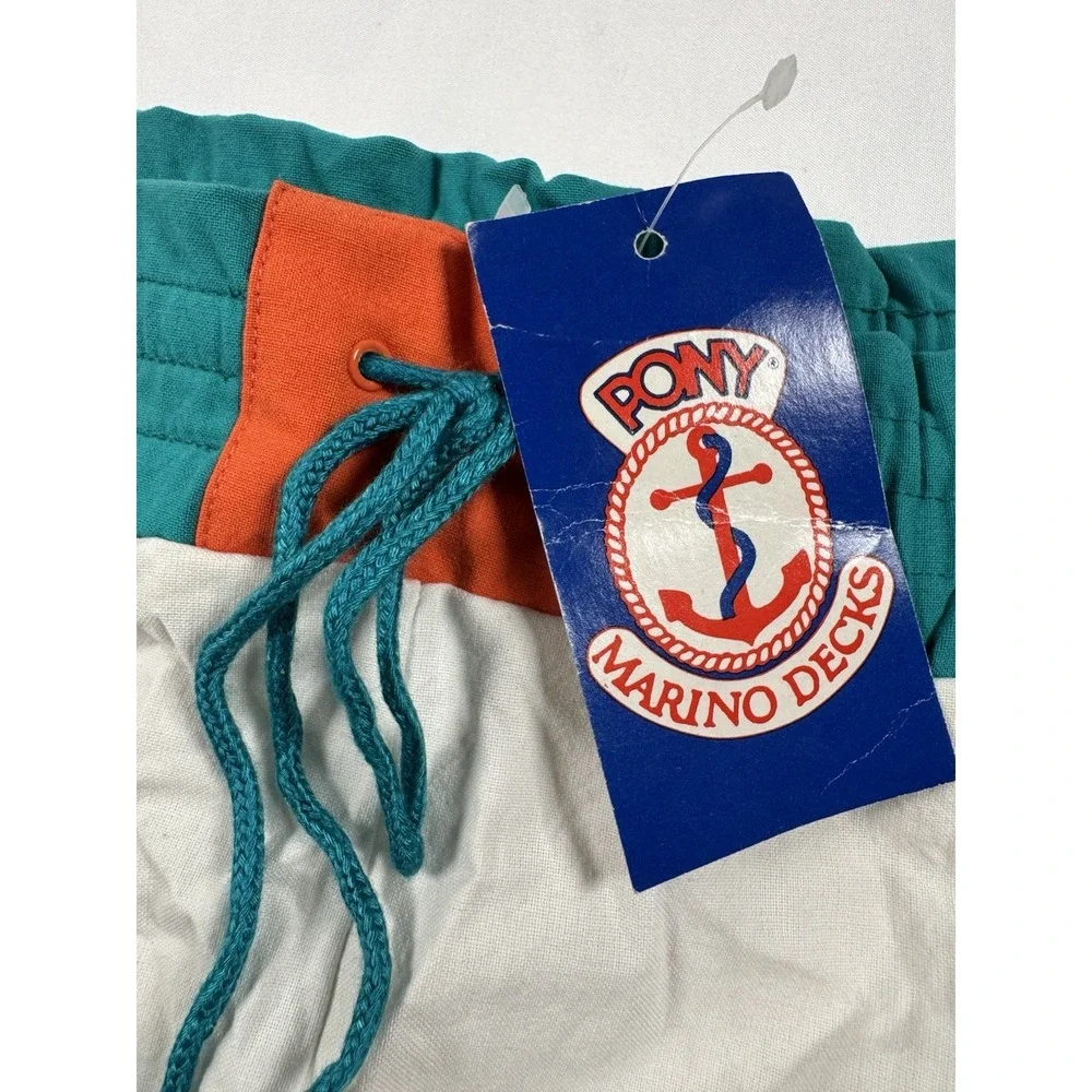 Vintage Pony Marino Decks Mens Nautical Shorts L Teal Orange Deadstock NWT 90s